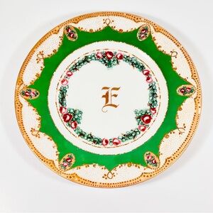 Antique Haviland Limoges France 10”Dinner Plate Green Gold Encrusted‎ Monogram E